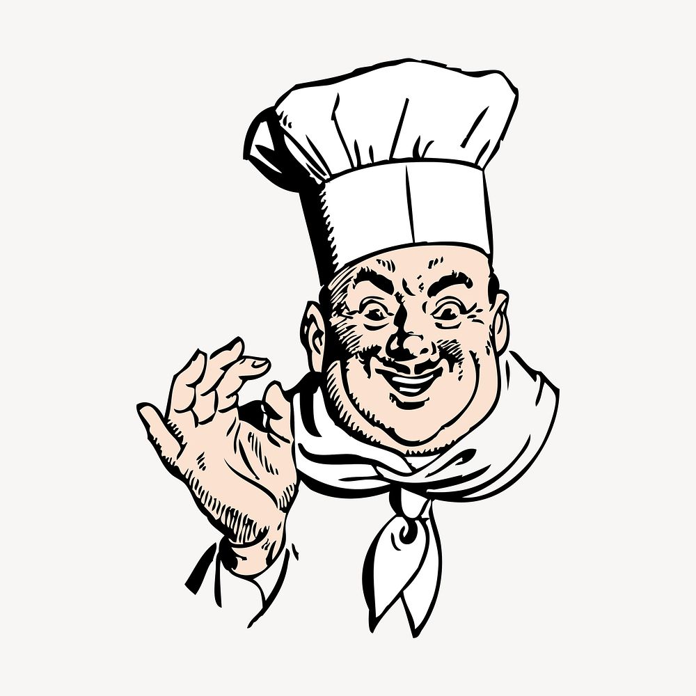 Chef hand drawn clipart, restaurant illustration vector. Free public domain CC0 image.