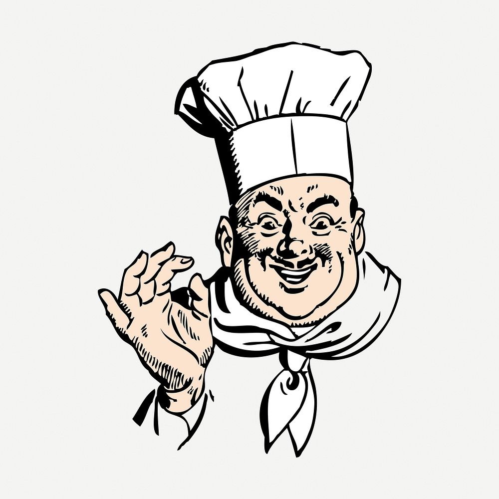 Chef drawing clipart, restaurant illustration psd. Free public domain CC0 image.