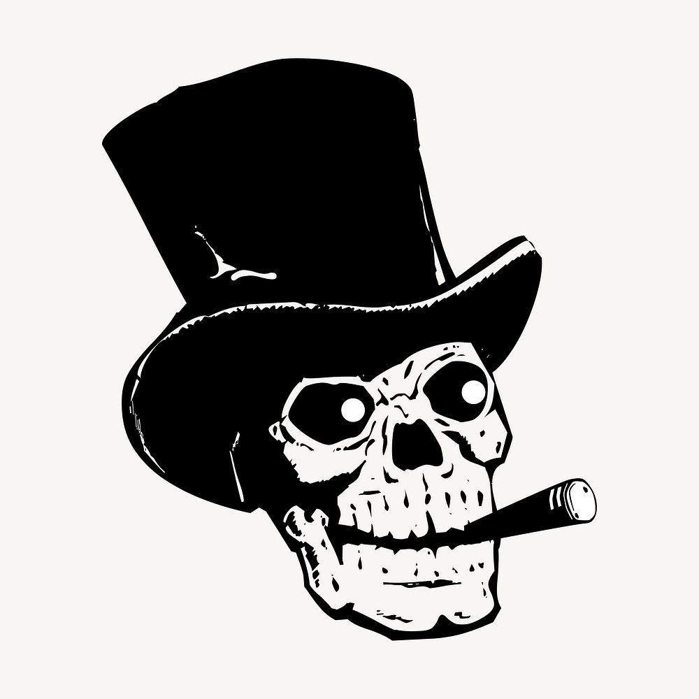 Skull with top hat hand drawn clipart, cartoon illustration vector. Free public domain CC0 image.