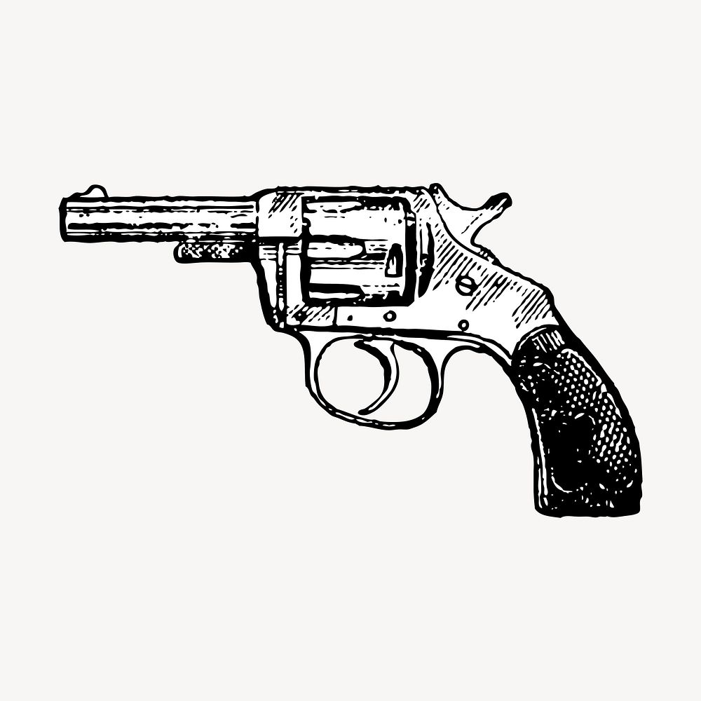 Revolver gun hand drawn clipart, weapon illustration vector. Free public domain CC0 image.