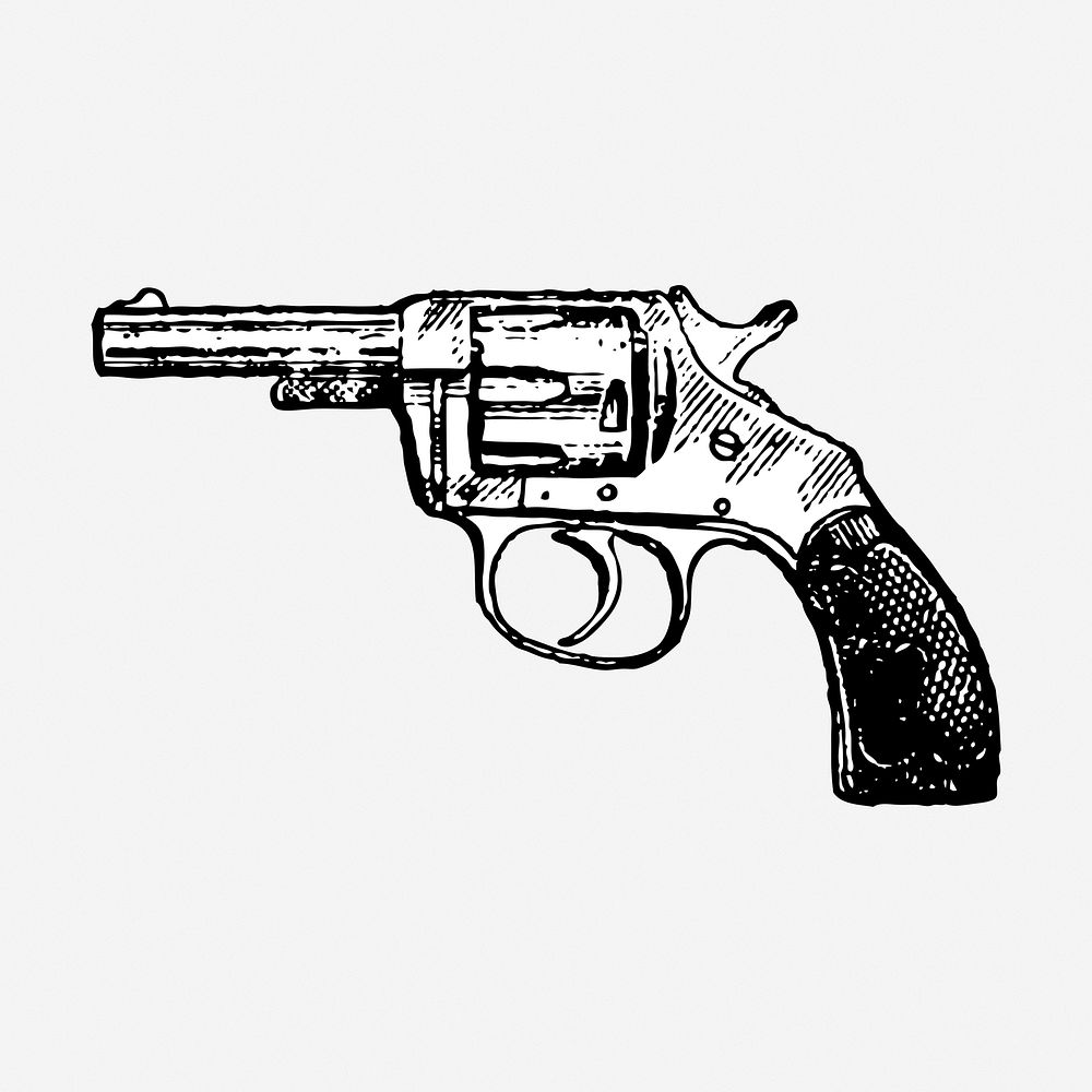 Revolver gun hand drawn illustration. Free public domain CC0 image.