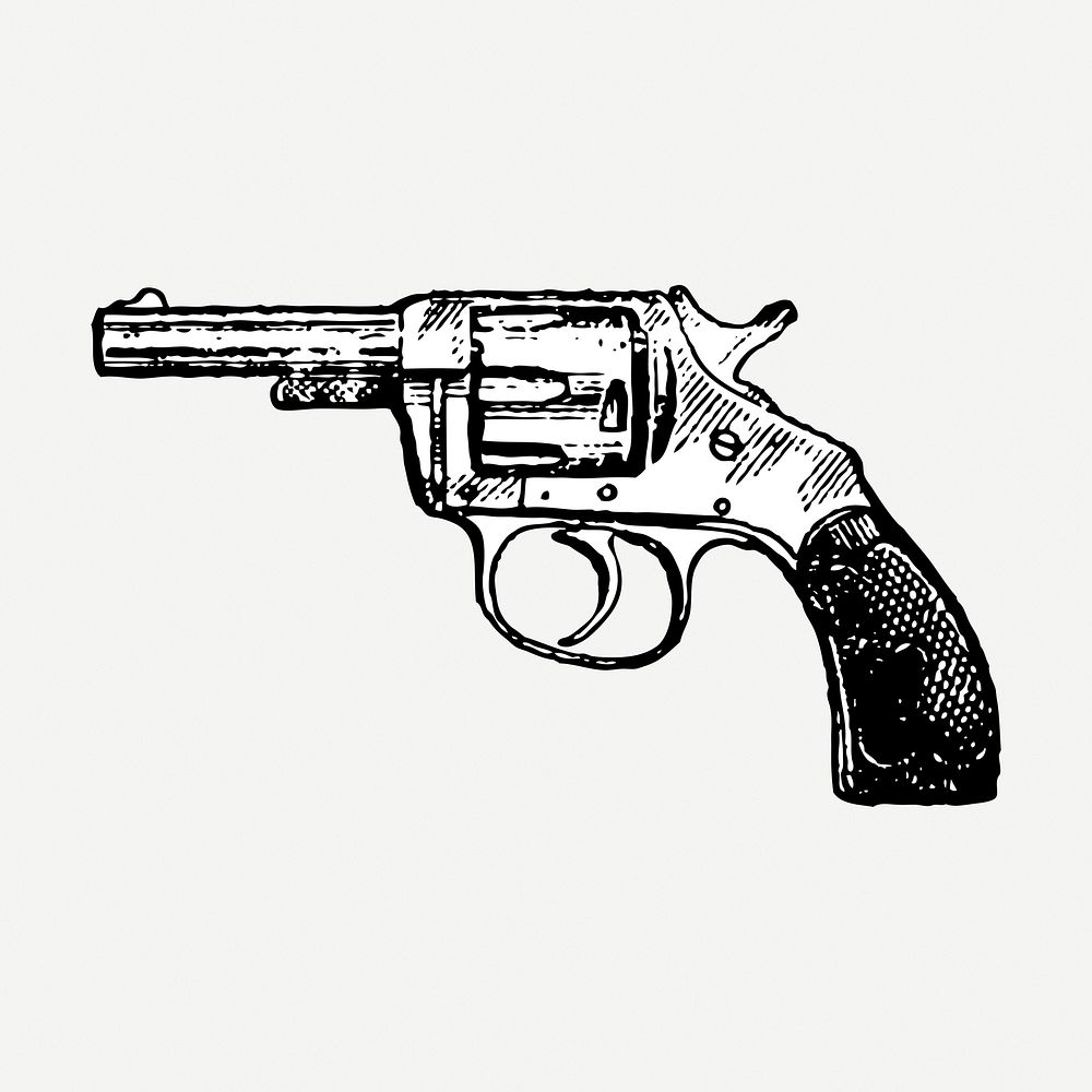 Revolver gun drawing clipart, weapon illustration psd. Free public domain CC0 image.