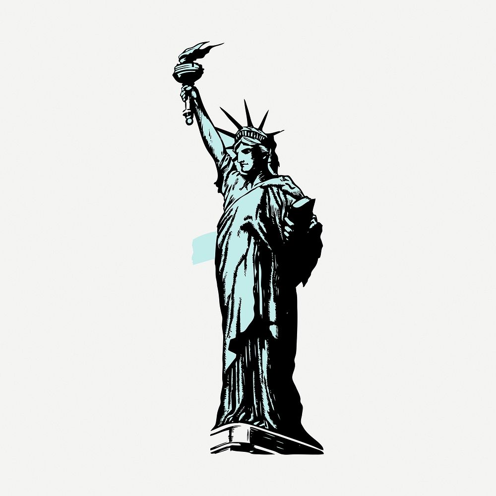 Statue of Liberty vintage clipart, travel destination, illustration psd. Free public domain CC0 image.