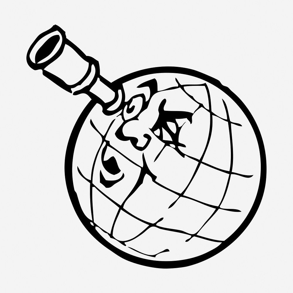 Globe cartoon hand drawn illustration. Free public domain CC0 image.