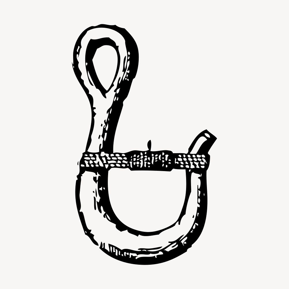 Hook hand drawn clipart, tool illustration vector. Free public domain CC0 image.