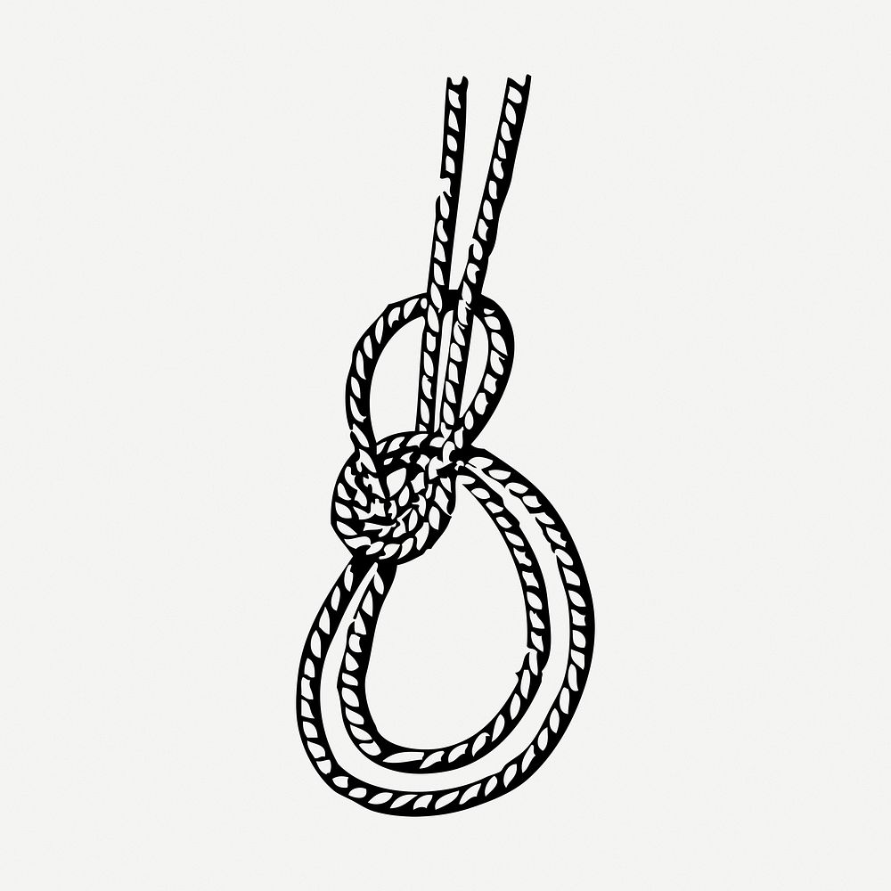 Bowline on bight  drawing clipart, rope illustration psd. Free public domain CC0 image.