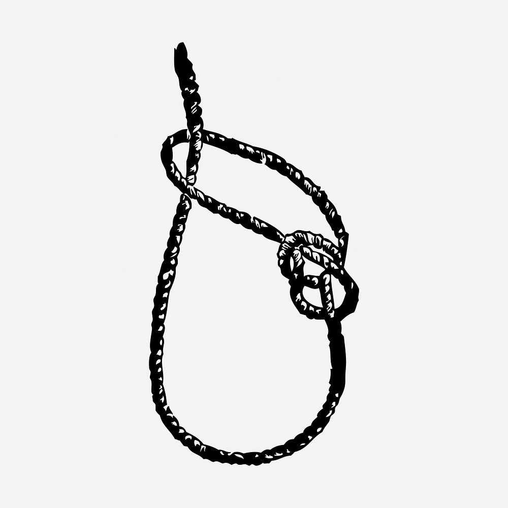 Rope drawing clipart, lariat loop knot illustration psd. Free public domain CC0 image.