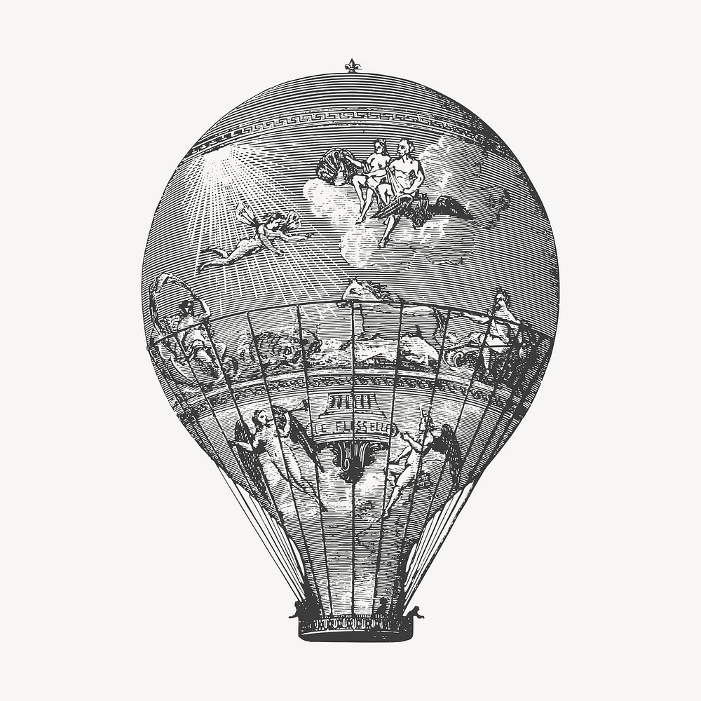 Hot air balloon hand drawn clipart, Le Flesselles illustration vector. Free public domain CC0 image.
