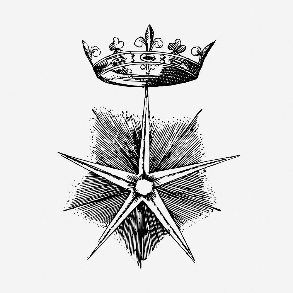 Vintage star emblem hand drawn illustration. Free public domain CC0 image.
