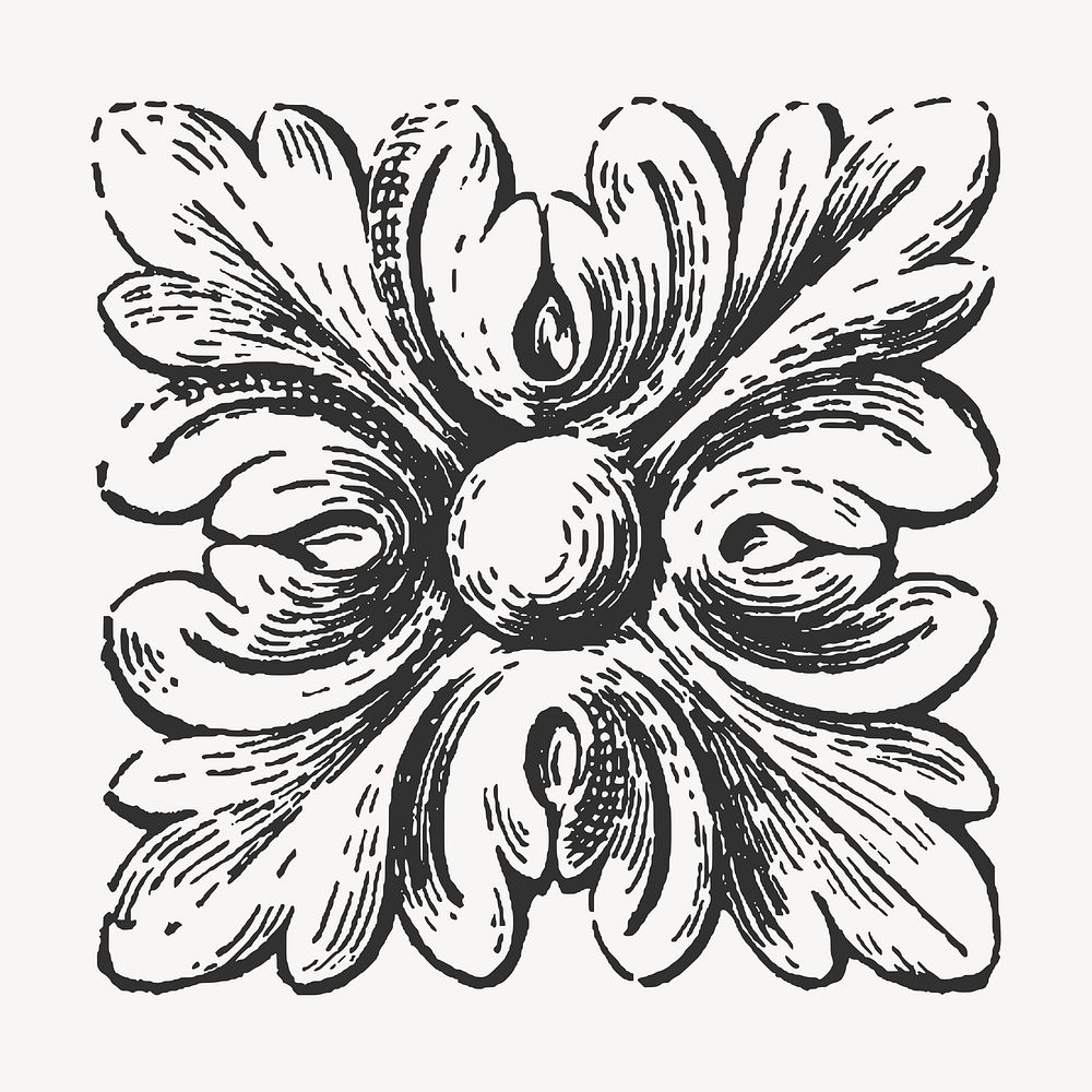 Floral ornament hand drawn clipart, vintage illustration vector. Free public domain CC0 image.