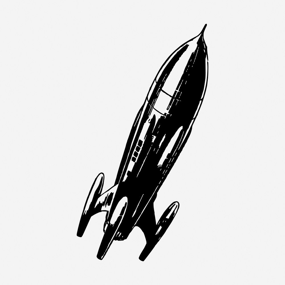 Black spaceship hand drawn illustration. Free public domain CC0 image.