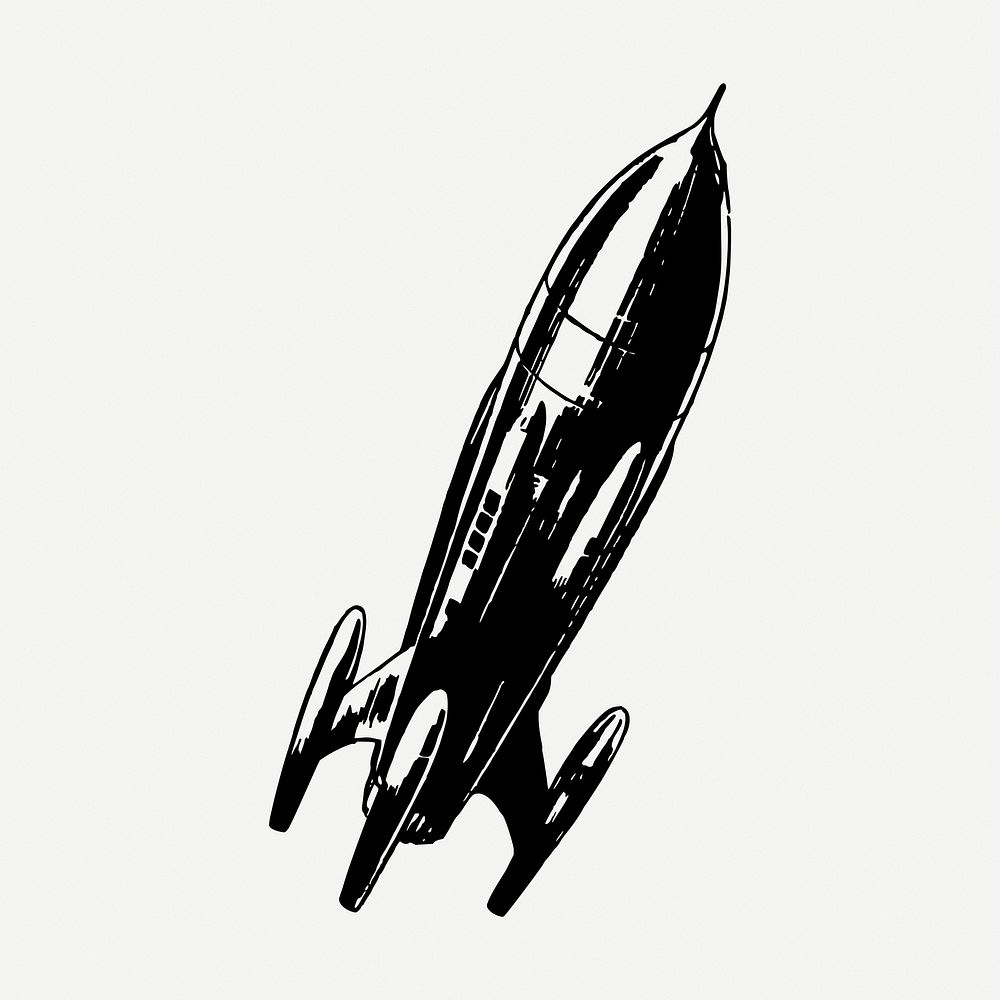 Black spaceship drawing clipart, vehicle illustration psd. Free public domain CC0 image.