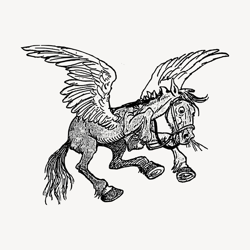 Pegasus cartoon hand drawn clipart, mythical animal illustration vector. Free public domain CC0 image.