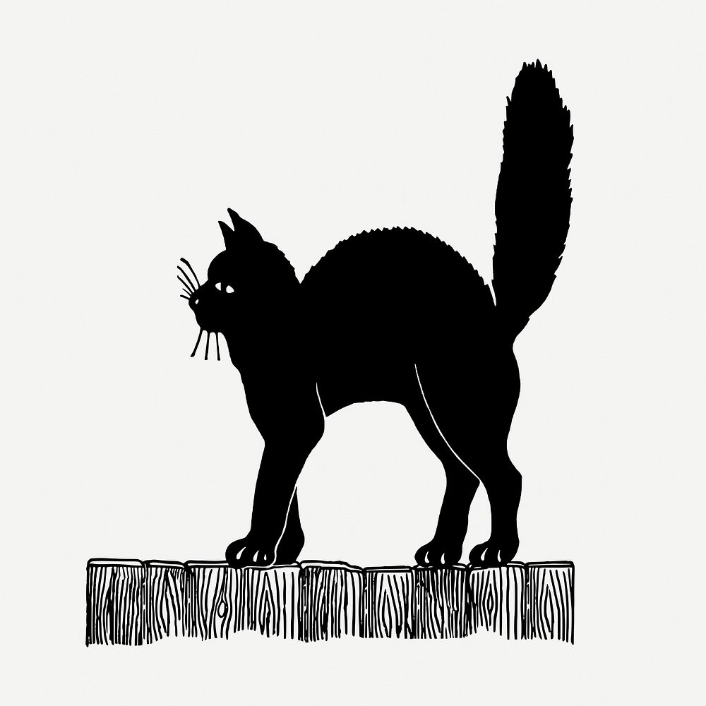 Black cat drawing clipart, pet  illustration psd. Free public domain CC0 image.