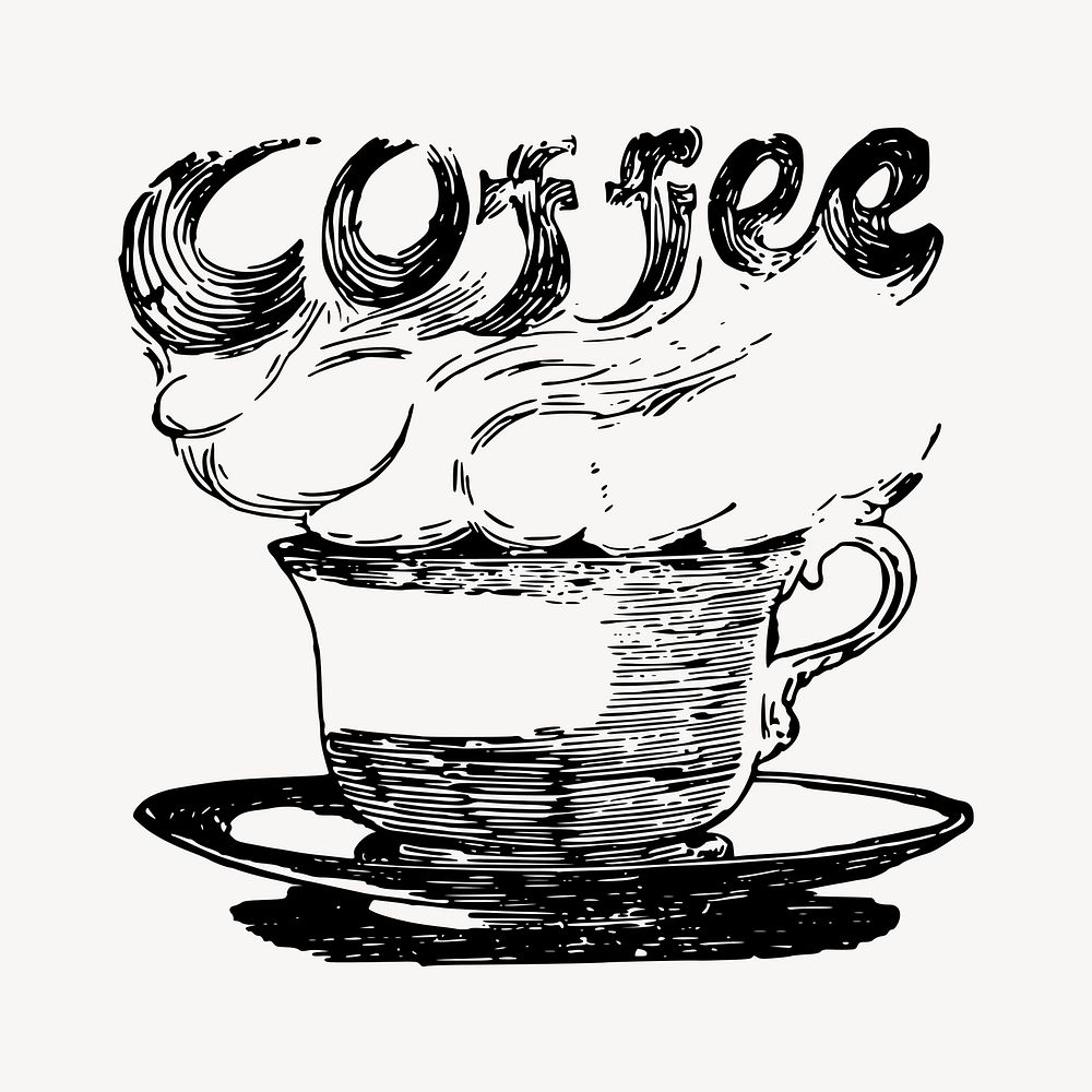 Hot coffee hand drawn clipart, beverage illustration vector. Free public domain CC0 image.
