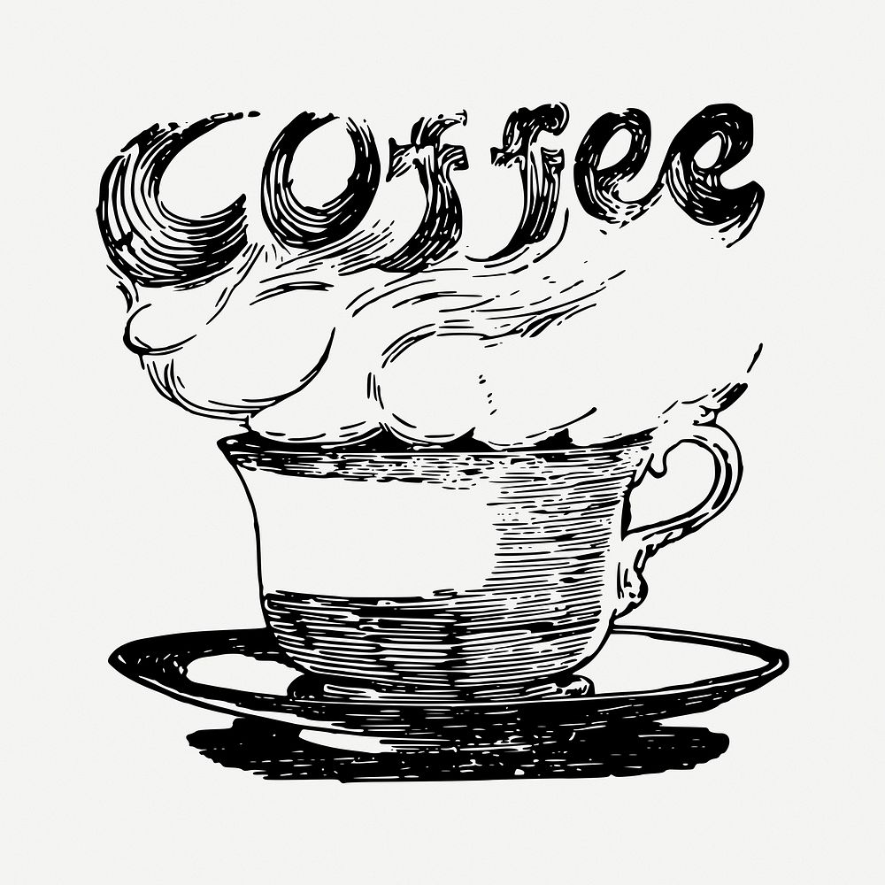 Hot coffee drawing clipart, beverage illustration psd. 