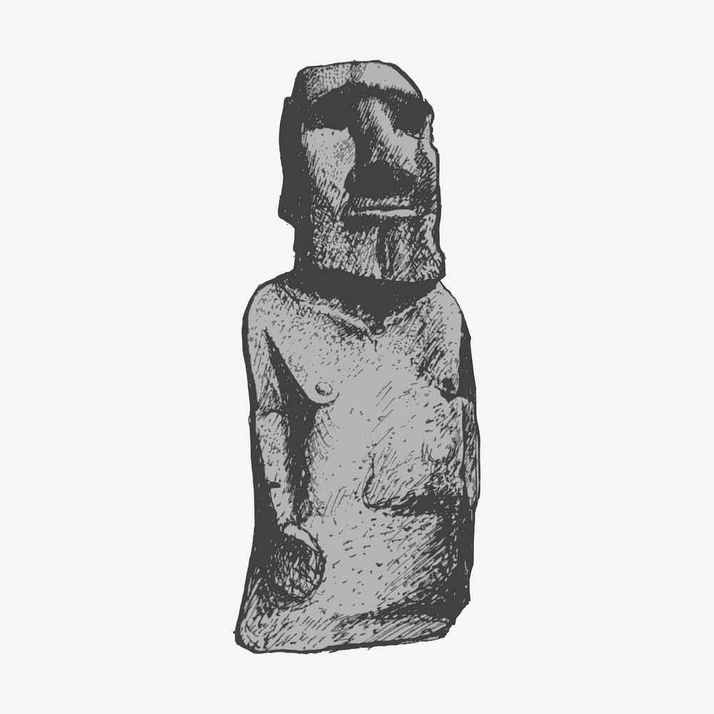 Moai sculpture hand drawn clipart, stone statue illustration vector. Free public domain CC0 image.