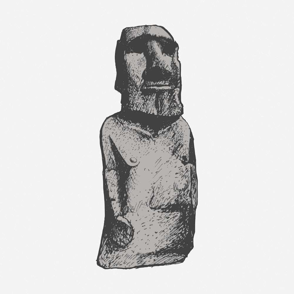 Moai sculpture hand drawn illustration. Free public domain CC0 image.