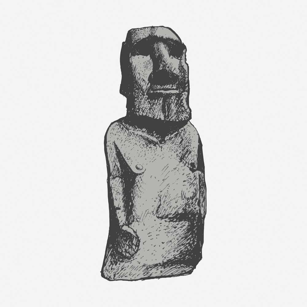 Moai sculpture drawing clipart, stone statue illustration psd. Free public domain CC0 image.