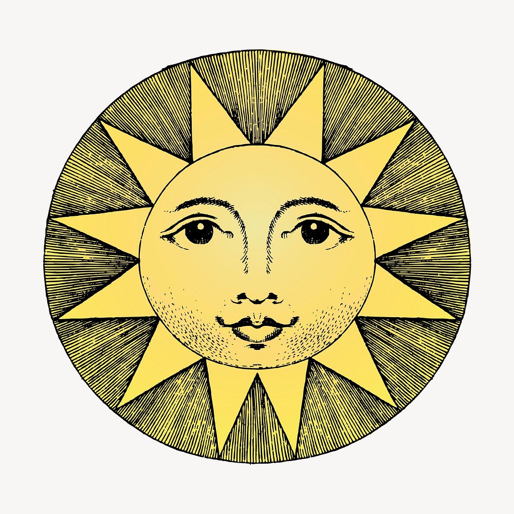 Smiling sun clipart, celestial illustration vector. Free public domain CC0 image.