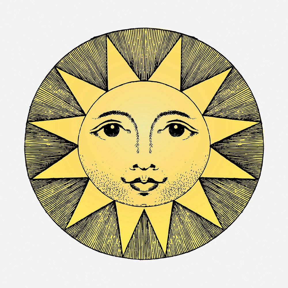 Smiling sun, vintage illustration. Free public domain CC0 image.