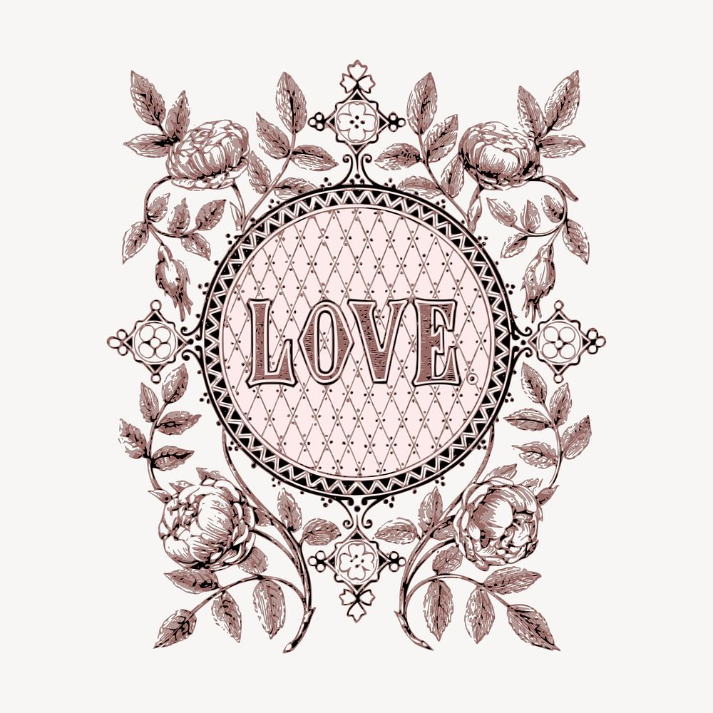 Love clipart, floral ornament illustration vector. Free public domain CC0 image.