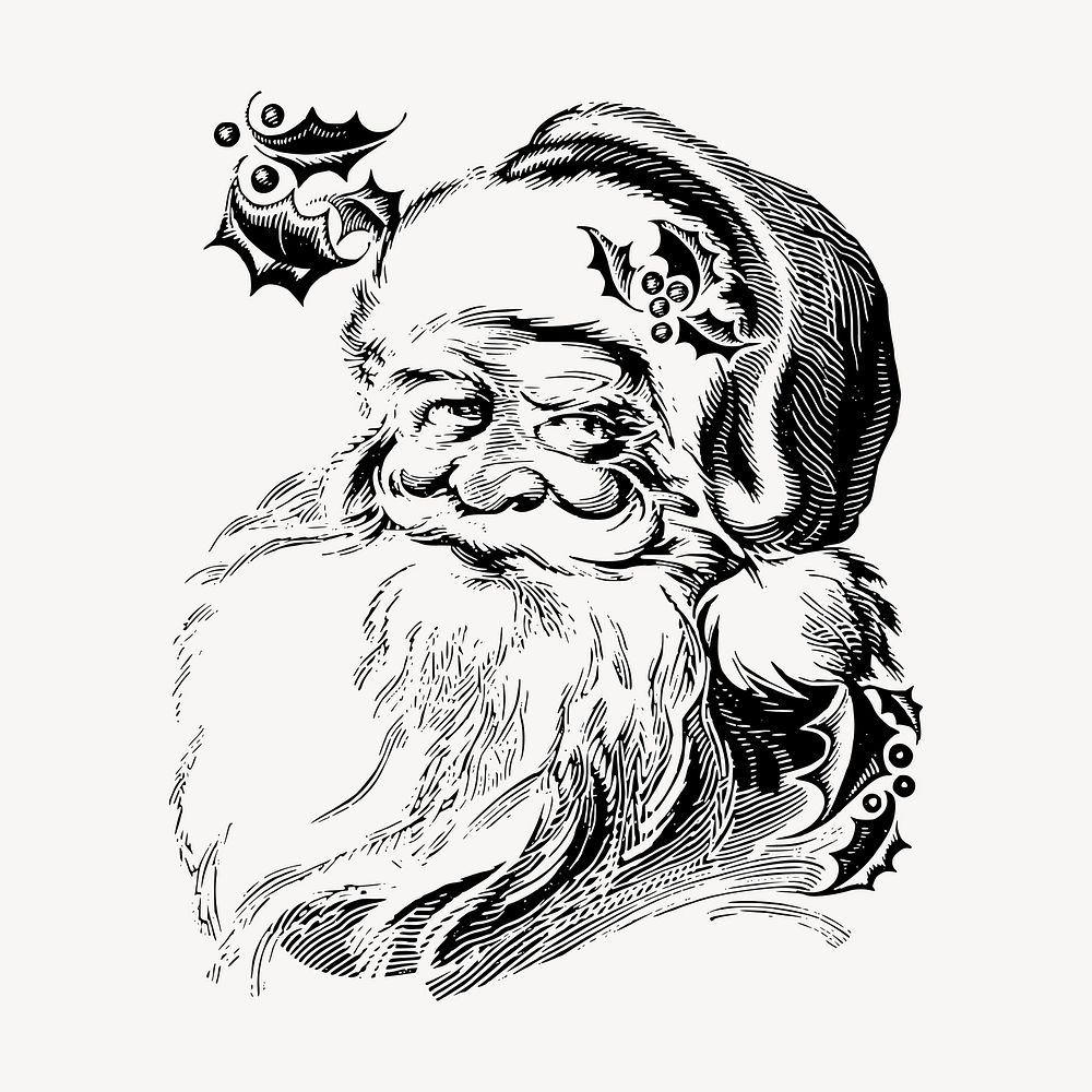Vintage Santa hand drawn clipart, Christmas illustration vector. Free public domain CC0 image.