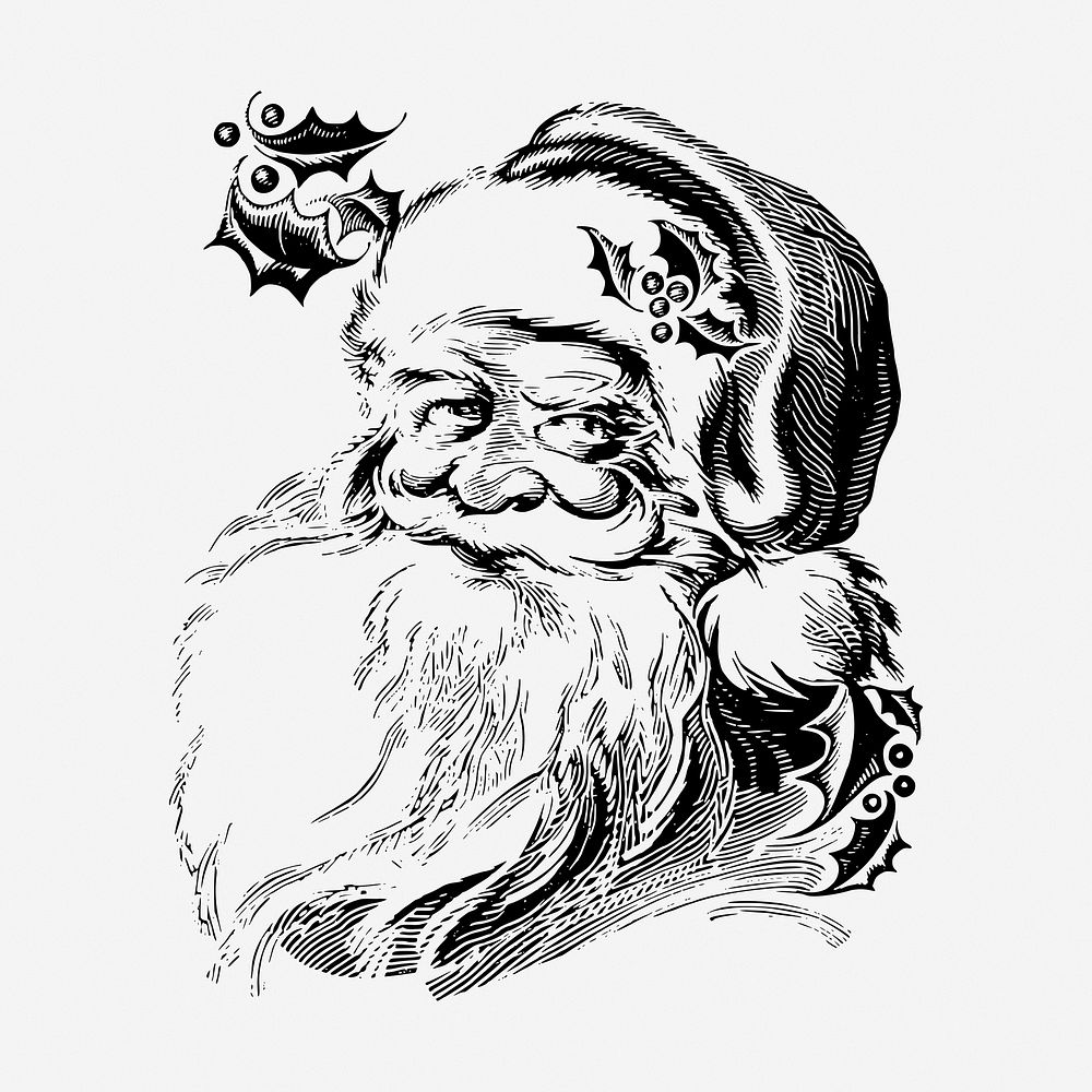 Vintage Santa hand drawn illustration. Free public domain CC0 image.