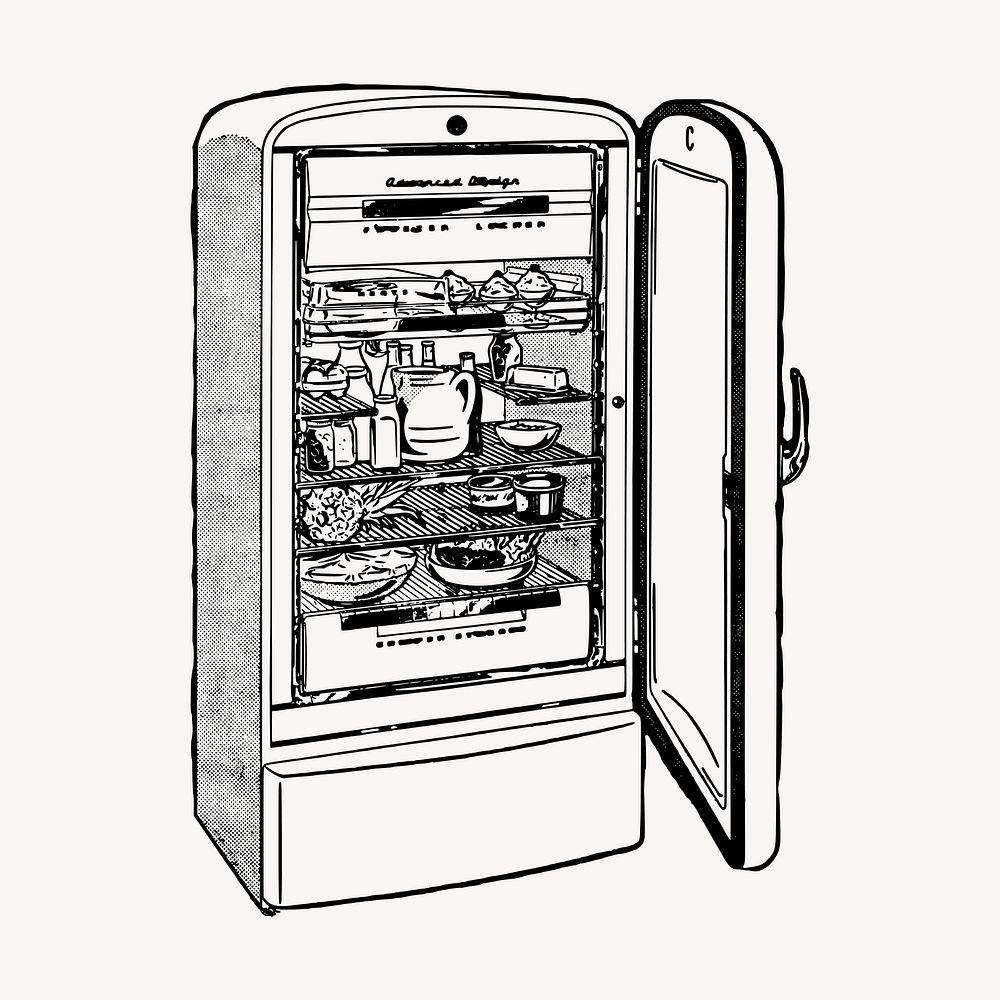 Refrigerator hand drawn clipart, furniture illustration vector. Free public domain CC0 image.