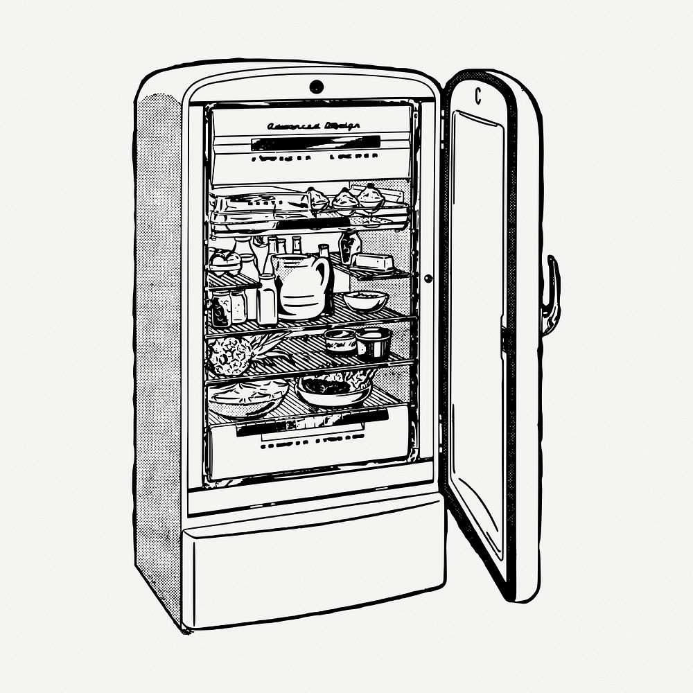 Refrigerator drawing clipart, furniture illustration psd. Free public domain CC0 image.