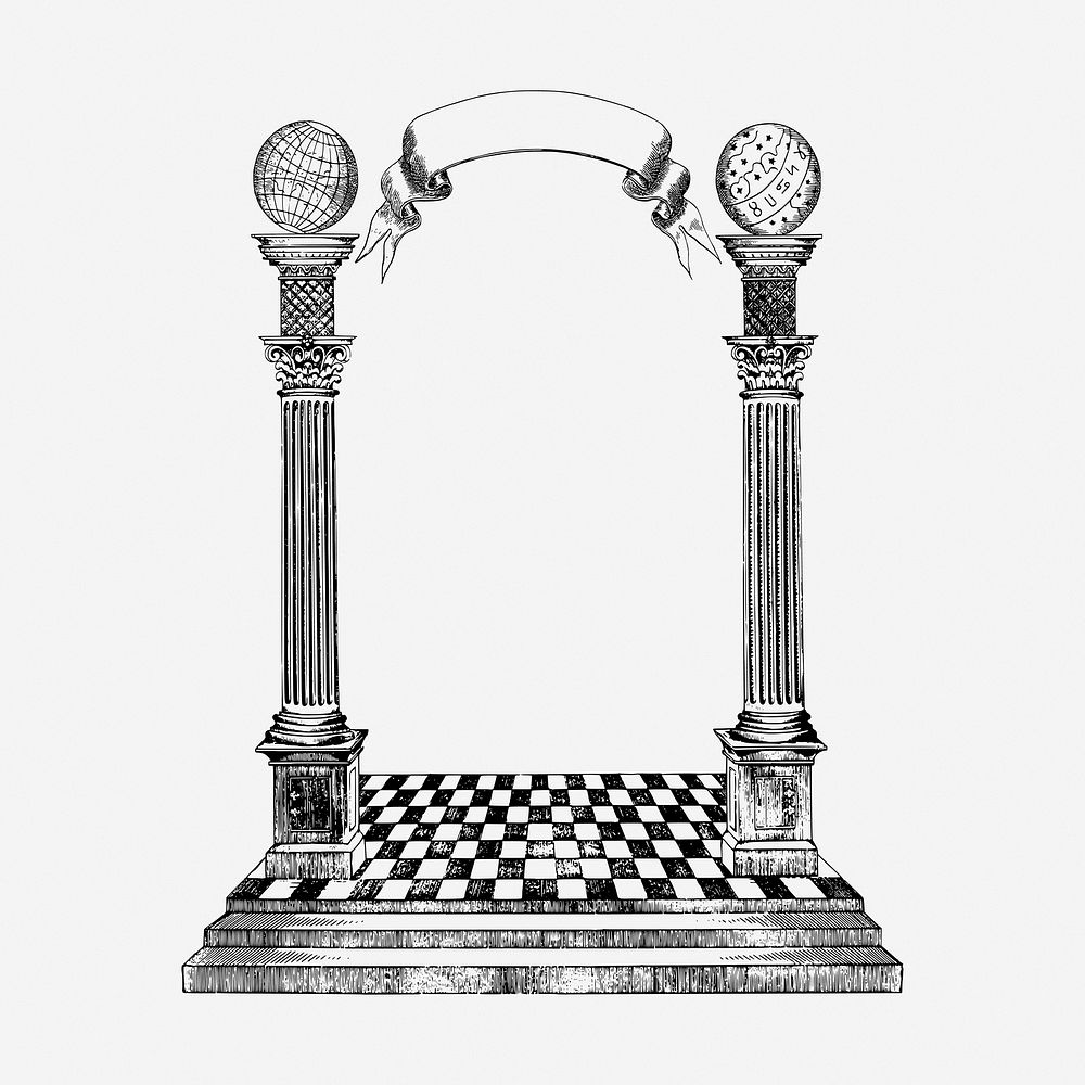 Checkered floor hand drawn illustration. Free public domain CC0 image.