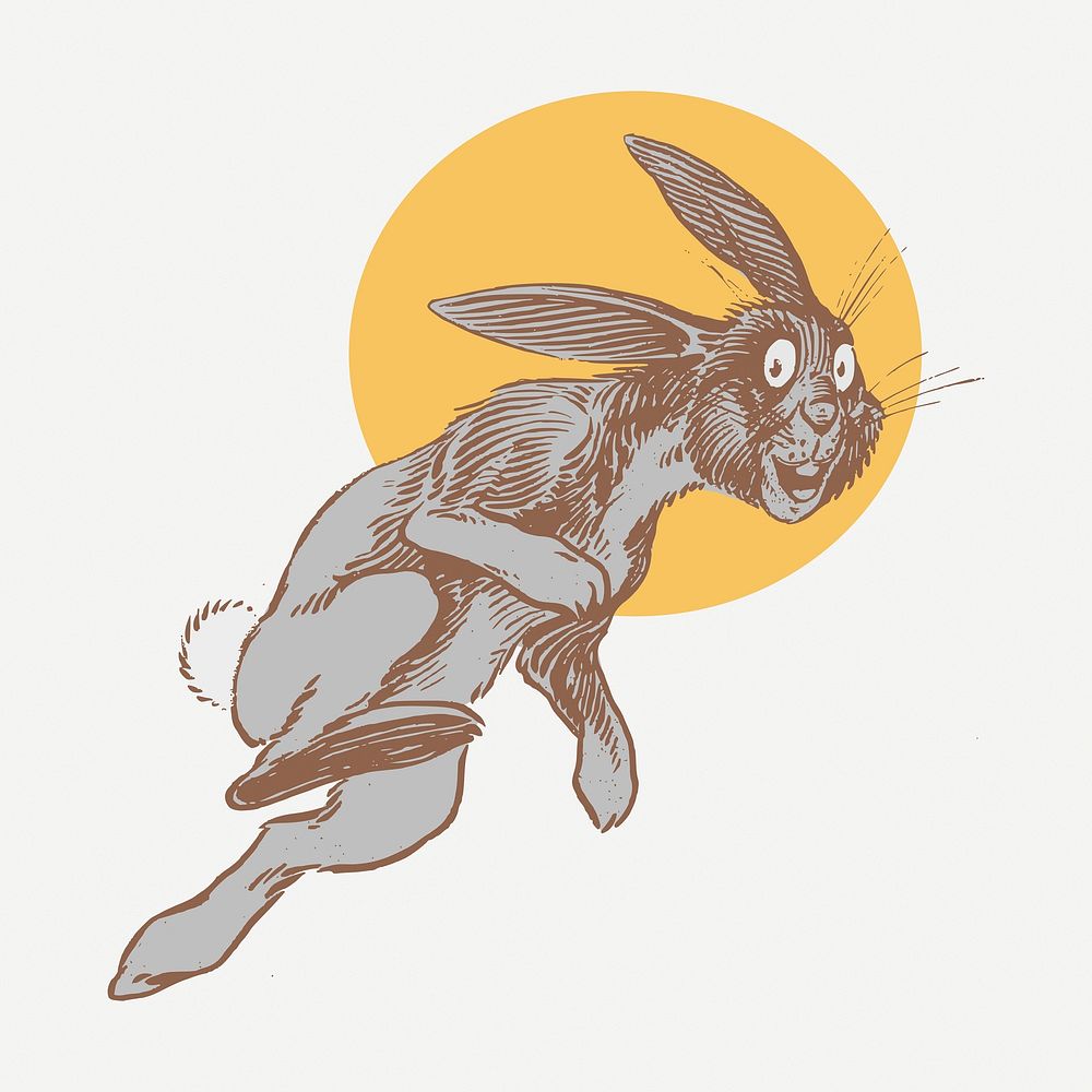 Jumping rabbit vintage illustration psd. Free public domain CC0 image.