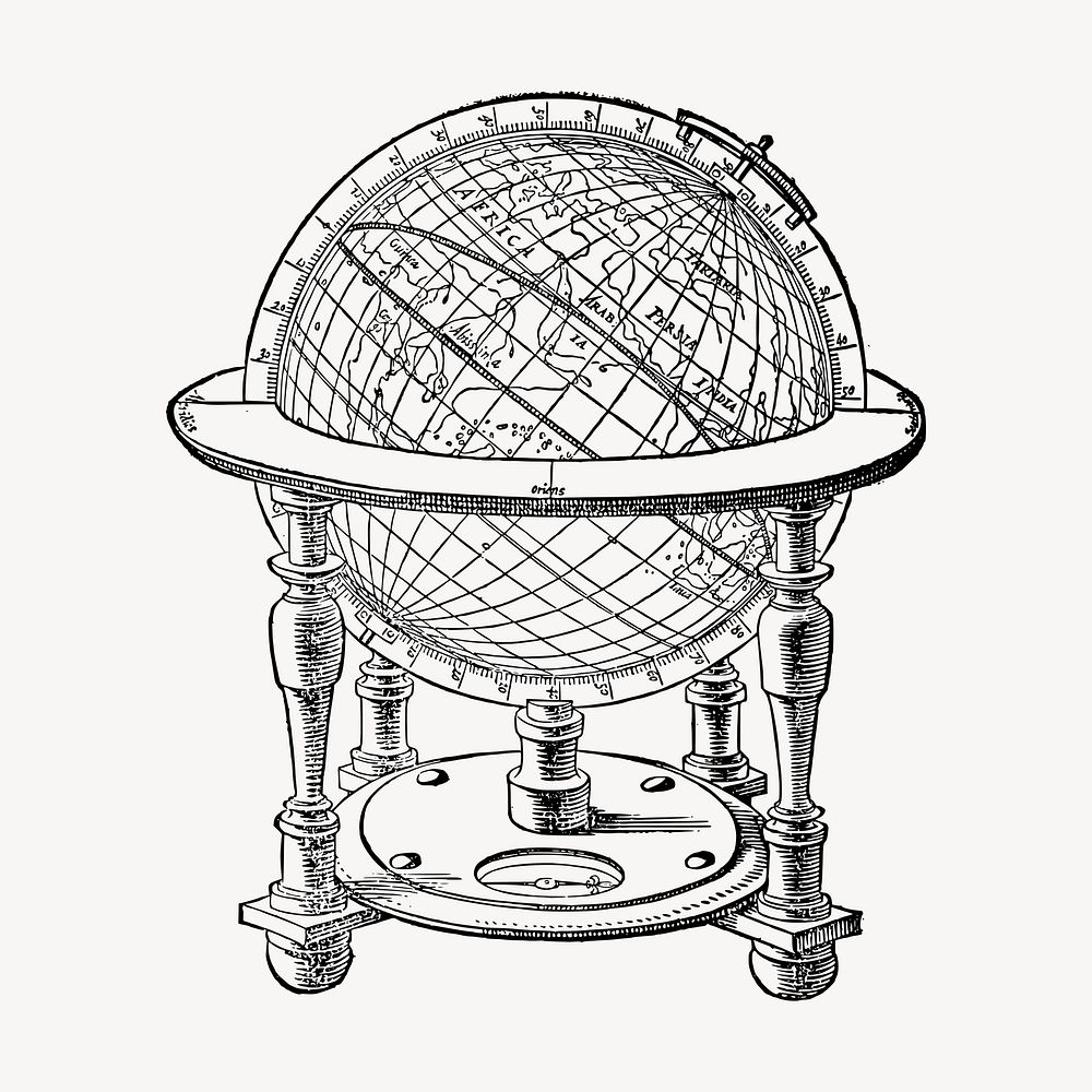 Globe hand drawn clipart, De Aertsche illustration vector. Free public domain CC0 image.