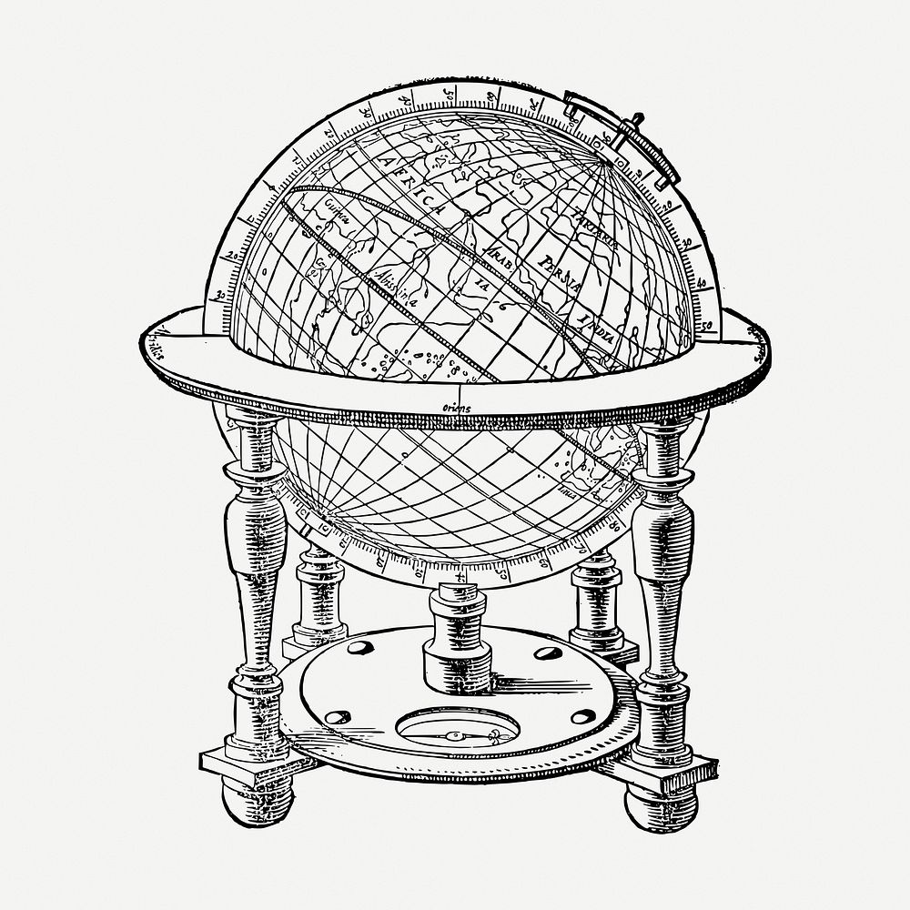Globe drawing clipart, De Aertsche illustration psd. Free public domain CC0 image.