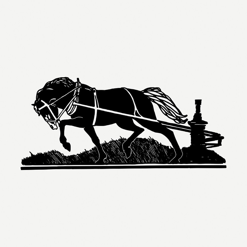 Draft horse drawing clipart, horsepower illustration psd. Free public domain CC0 image.