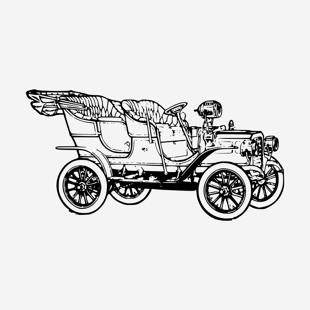 Ford Model T car hand drawn illustration. Free public domain CC0 image.