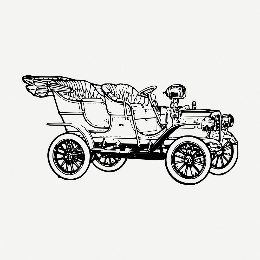 Ford Model T drawing clipart, car illustration psd. Free public domain CC0 image.