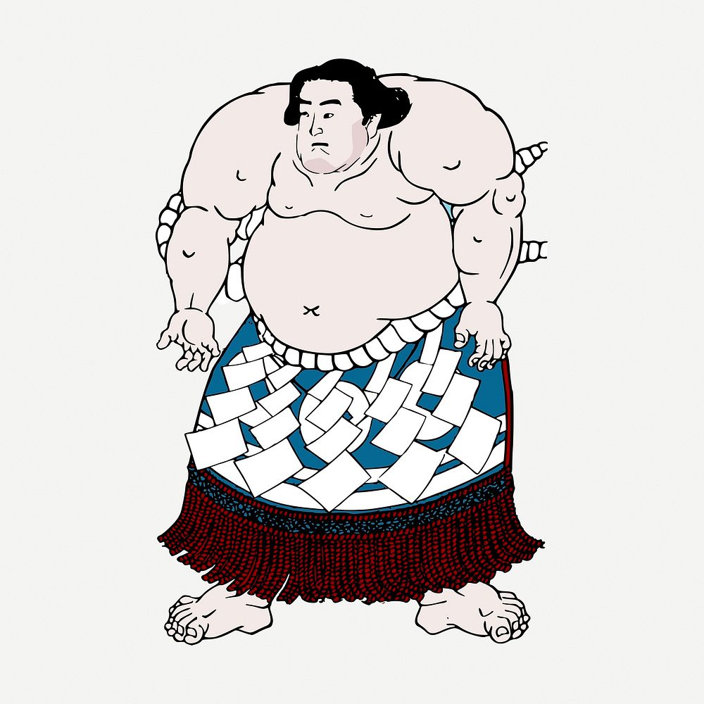 Sumo guy vintage clipart, sports illustration psd. Free public domain CC0 image.