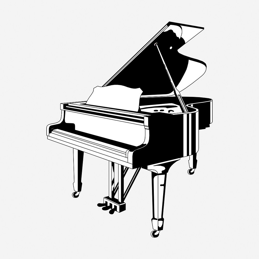Piano hand drawn illustration. Free public domain CC0 image.