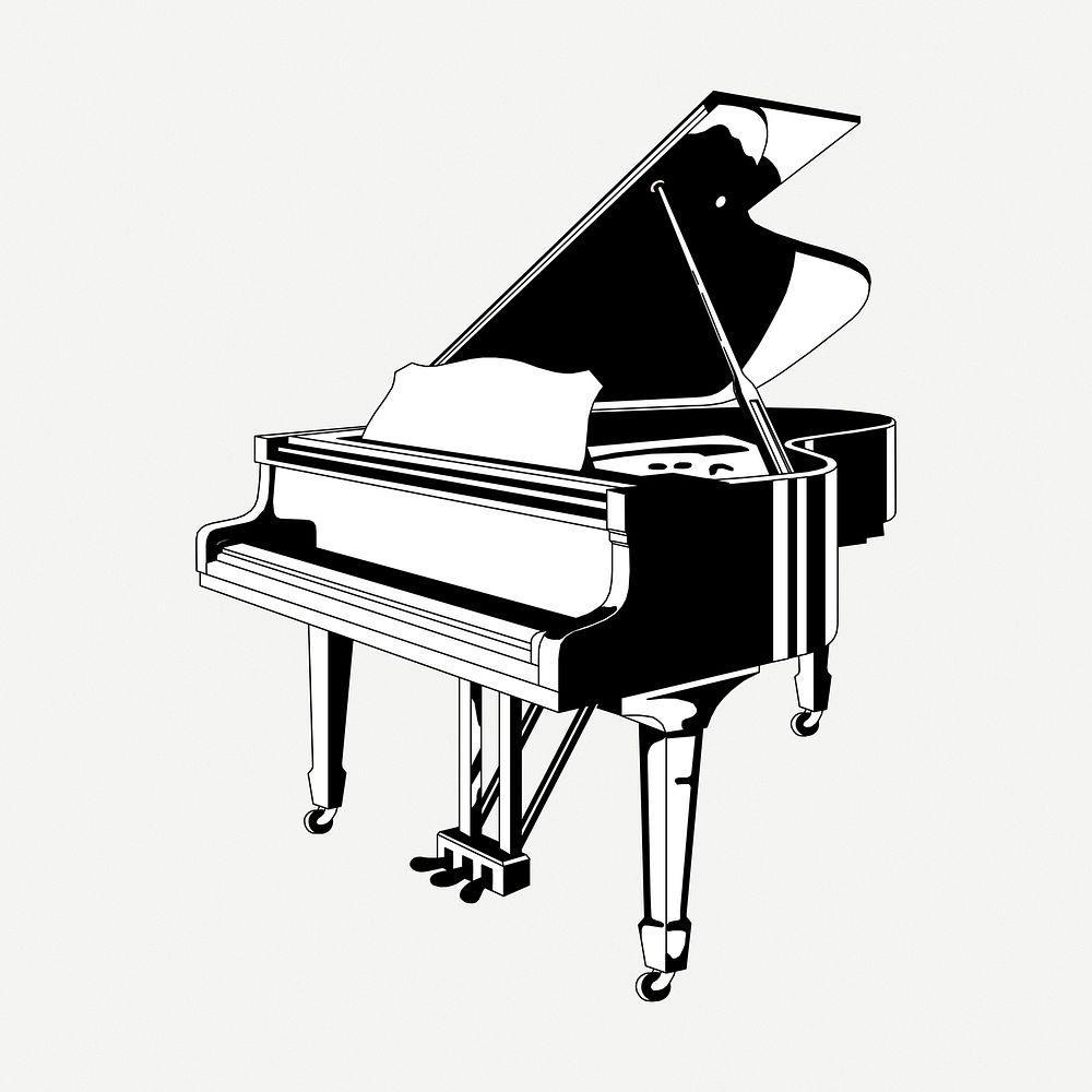 Piano drawing clipart, music instrument illustration psd. Free public domain CC0 image.
