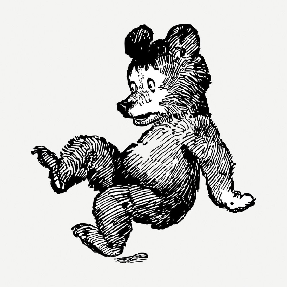 Bear cub drawing clipart, animal illustration psd. Free public domain CC0 image.
