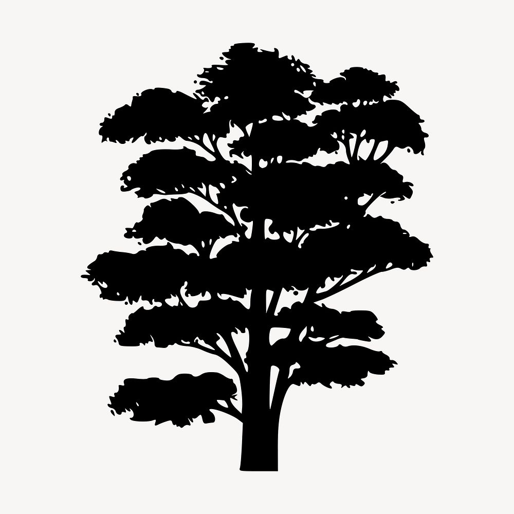 Tree silhouette clipart, nature illustration in black vector. Free public domain CC0 image.