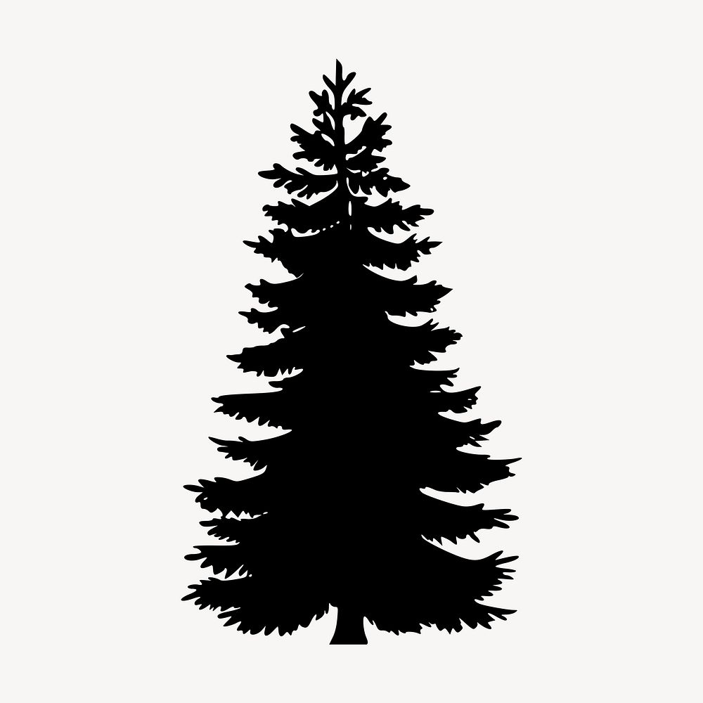 Pine tree silhouette collage element, botanical illustration psd. Free public domain CC0 image.