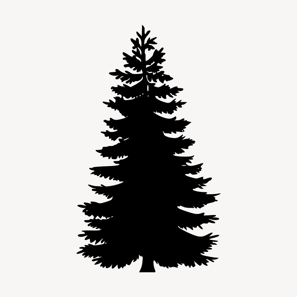 Pine tree silhouette clipart, botanical illustration in black vector. Free public domain CC0 image.
