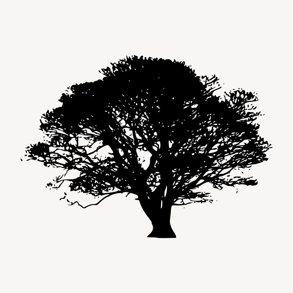Gray tree silhouette clipart, nature illustration in black vector. Free public domain CC0 image.