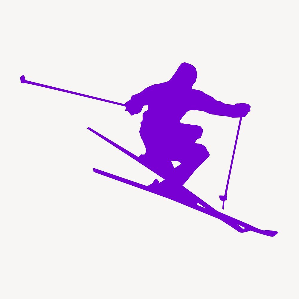 Skier silhouette collage element, sport illustration psd. Free public domain CC0 image.