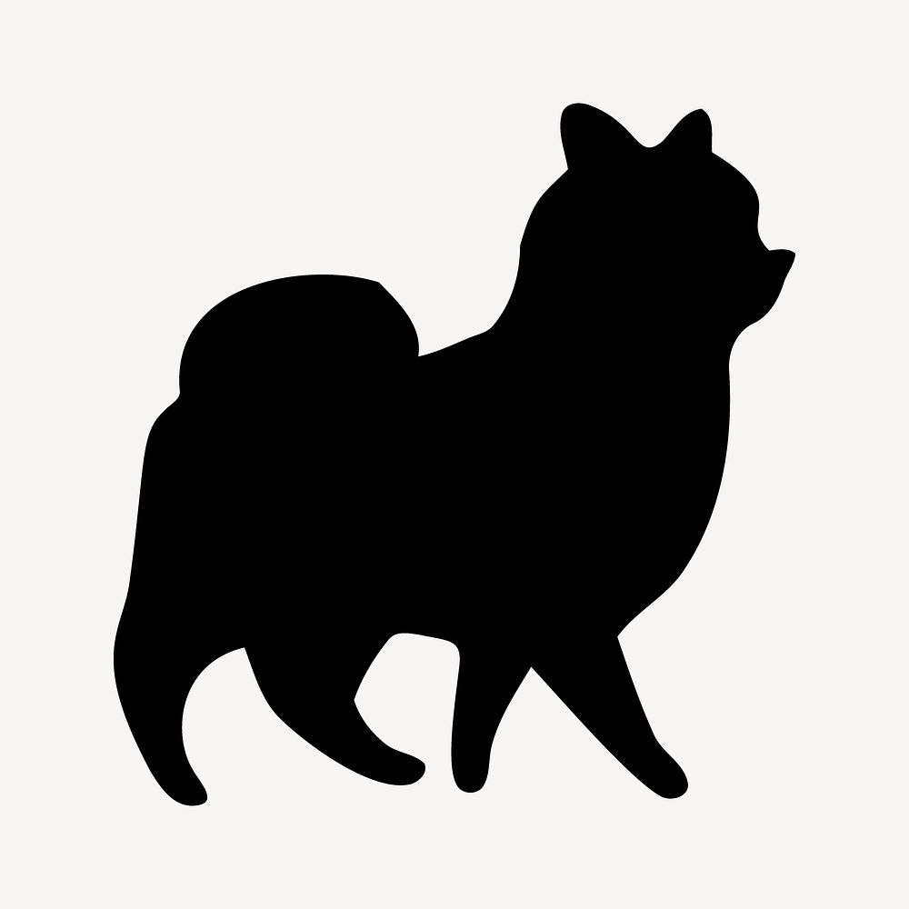 Pomeranian dog silhouette, animal illustration in black. Free public domain CC0 image.