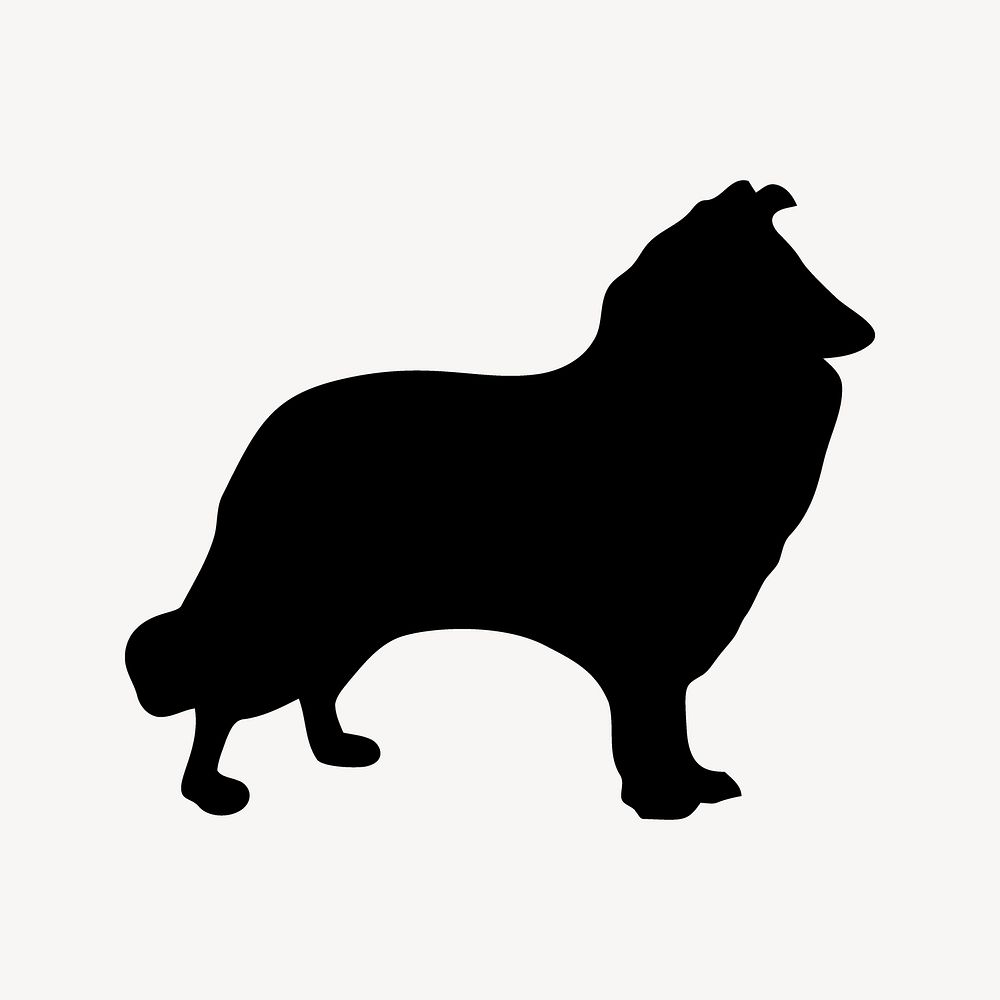 Rough Collie dog silhouette, animal illustration in black. Free public domain CC0 image.
