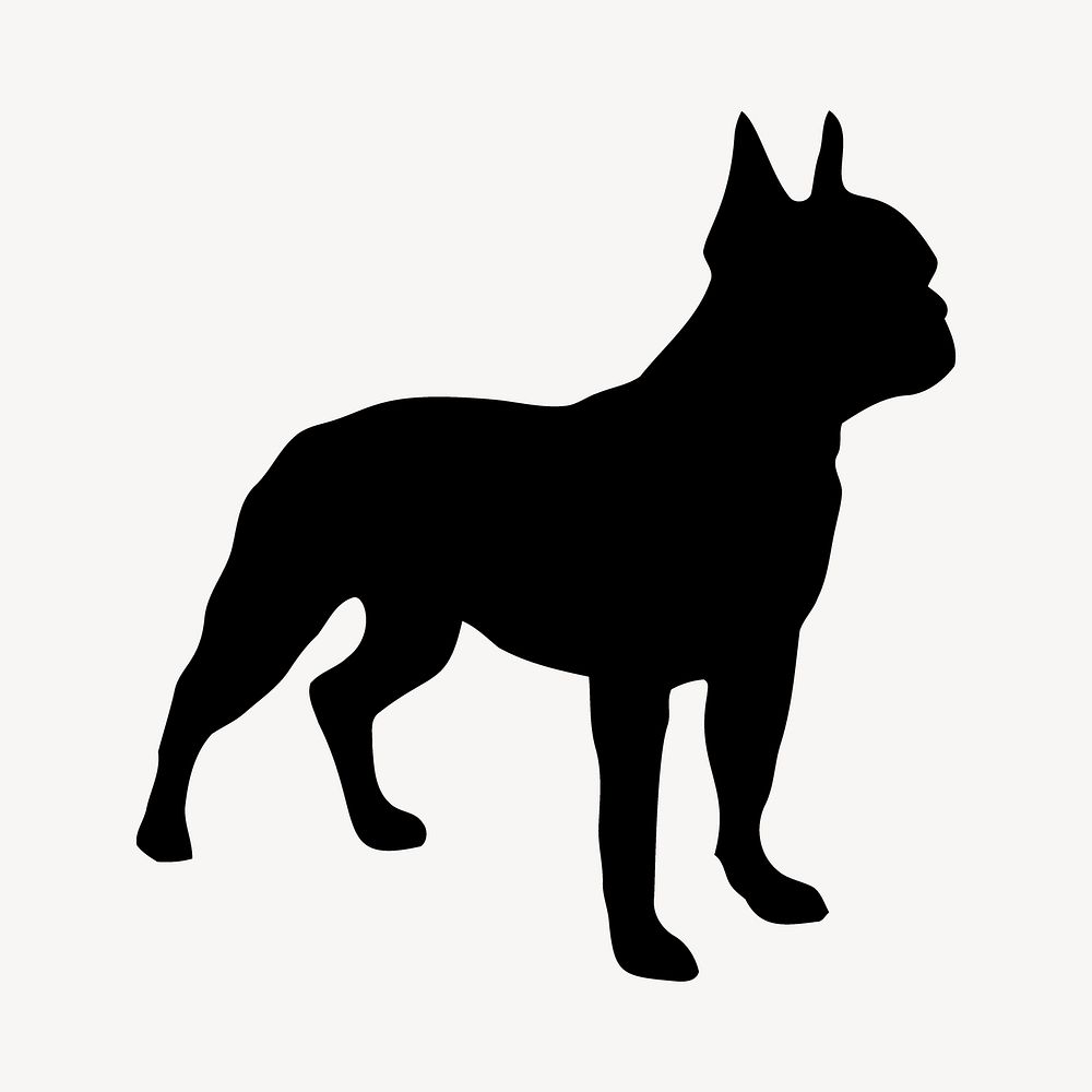 Boston Terrier dog silhouette, animal illustration in black. Free public domain CC0 image.