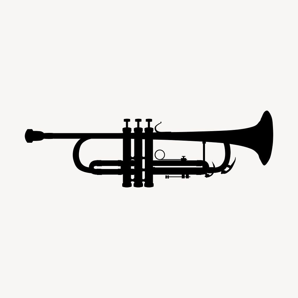 Trumpet silhouette clipart, musical instrument illustration in black. Free public domain CC0 image.